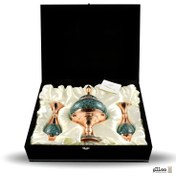 تصویر شکلات خوری و گلدان صراحی فیروزه کوبی با جعبه جیر 