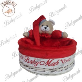 تصویر سبد لوسیون لوازم بهداشتی کودک گرد خرس تدی رنگ قرمز 