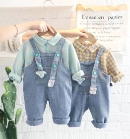 تصویر ست بیلر جین و پیراهن چهارخونه بچگانه 155 Children's biler jeans and checkered shirt set