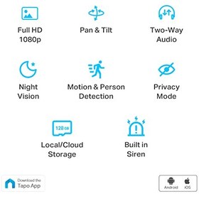 تصویر دوربین امنیتی TP-Link Tapo Pan/Tilt برای مانیتور کودک، دوربین حیوانات خانگی با تشخیص حرکت، 1080P، صدای دو طرفه، دید در شب، فضای ذخیره‌سازی Cloud و کارت SD، با الکسا و گوگل هوم کار می‌کند (Tapo C200) - ارسال 20 روز کاری 