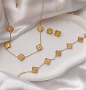 تصویر ست جواهرات ونکلیف طلایی با گل استیل 