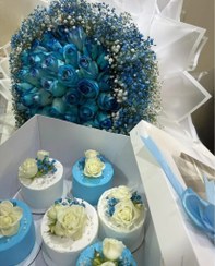 تصویر دسته گل و کاپ کیک خواستگاری فلوبار 