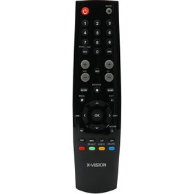 تصویر ریموت کنترل تلویزیون برند ایکس ویژن طرح سه نوشته تخم مرغی اورجینال Original X-vision brand TV remote control with three egg designs