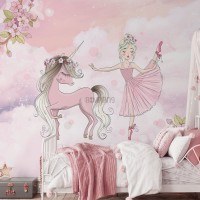 تصویر پوستر دیواری کودک دختر بالرین و اسب تک شاخ مدل BKW404 