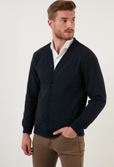 تصویر ژاکت کشی Buratti اورجینال مردانه بوراتی 456205 Cotton Regular Fit Buttoned V-Neck Cardigan Men's Cardigan 456205 