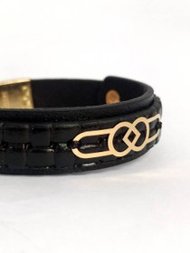 تصویر دستبند چرم و طلا 