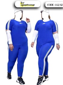 تصویر تیشرت شلوار ورزشی سایز بزرگ زنانه adidas سه خط کد 002 Womens large size three line adidas sports pants tshirt set code 002