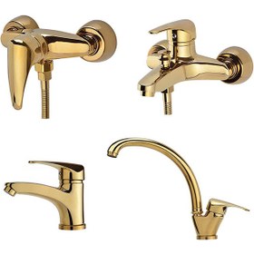 تصویر ست شیرآلات فیروزه مدل ماهان طلایی ا set of Firoozeh faucets model Mahan set of Firoozeh faucets model Mahan