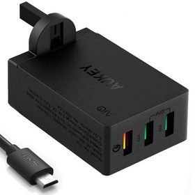 تصویر شارژر دیواری فست شارژ Aukey PA-T14 3Port QC3 3A 42W + کابل میکرو یو اس بی Aukey PA-T14 3Port QC3 3A 42W Fast Wall Charger With Micro USB Cable