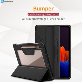 تصویر فلیپ کاور چرمی پشت شفاف ایربگ دار Samsung Galaxy Tab S7 Plus مارک نیلکین مدل Bumper Pro Samsung Galaxy Tab S7 Plus Nillkin Bumper Leather Case Pro