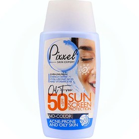 تصویر ضدآفتاب بی رنگ پوست چرب ومختلط پیکسلSpf50 