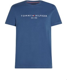 تصویر تی‌شرت مردانه با لوگوی گلدوزی شده - فیت اسلیم، 100% پنبه، آبی برند Tommy Hilfiger Men's Logo Embroidery Slim Fit T-Shirt - Pure cotton, Blue