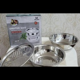 تصویر ست ۳ تکه آبکش و لگن‌ رنده‌دار Set of 3 colanders and grated basin