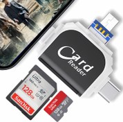 تصویر کارت خوان 4 در 1 چند درگاهی Nigwedete، کارت خوان USB C Micro SD با اسلات SD/TF دوگانه، آداپتور کارت حافظه خوان از سرعت 5 گیگابیت بر ثانیه برای iPhone/MacBook Pro/iPad Pro/Surface/XPS/Samsung/Huawei/Sony پشتیبانی می کند. - ارسال 20 روز کاری Nigwedete Multi-Port 4-in-1 Card Reader, USB C Micro SD Card Reader with SD/TF Dual Slot, Memory Card Reader Adapter Supports 5Gbps for iPhone/MacBook Pro/iPad Pro/Surface/XPS/Samsung/Huawei/Sony