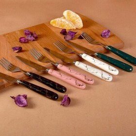 تصویر کارد و چنگال میوه خوری ماربل 