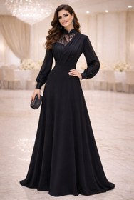 تصویر لباس مجلسی کمند سایز ۳۸ تا ۵۰ رنگ مشکی 