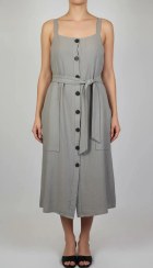 تصویر پیراهن کنفی زنانه استوک کد ۱۰۱۶ | مدل بندی دکمه‌دار سایز ۴۲–۴۴ | از کالکشن تابستانه زرماه گالری Women’s Linen Stock Dress Code 1016 | Natural Beige Strap Buttoned Summer Dress (Size 42–44) by Zarmah Gallery