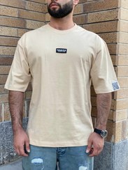 تصویر تیشرت مردانه ماکان قواره باکسی طرح کدئین - کرمی XL 