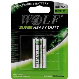 تصویر باتری نیم قلمی مدل Super Heavy Duty ولف (WOLF) مدل R03P بسته‌ی 2 عددی 