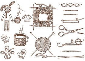 تصویر مجموعه ابزار بافندگی و قلاب بافی – Set tools for knitting or crochet 