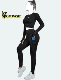 تصویر ست کراپ لگ آستین بلند ورزشی زنانه NIKE NIKE womens sports long sleeve crop leg set