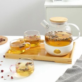 تصویر قوری پیرکس در بامبو - 1 لیتری TEA POT Pyrex Kettle