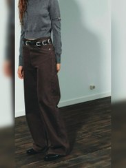 تصویر شلوار واید لگ قهوه ای ZARA 