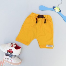 تصویر شلوارک دخترانه پسرانه نخی اسپرت و راحت کمرکشی زرد kids short pants 