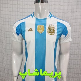 تصویر کیت آرژانتین 2025 هواداری رنگ سفید آبی کیفیت +A تایلندی Argentina 2025 fan kit, white, blue, Thai quality +A