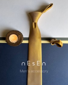تصویر ست کراوات و دستمال جیب مردانه نسن | طلایی ساده (جودون) S10 