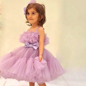 تصویر لباس بچه گانه پرنسسی مجلسی آستر دار رنگ یاسی مناسب ۲ تا ۱۲ سالکد ۳۲۸ 