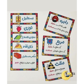 تصویر فلش کارت آموزشی محیط و مساحت اشکال هندسی لمینت شده کد 206 