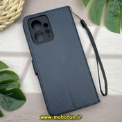 تصویر کیف گوشی Redmi Note 12 4G شیائومی مگنتی طرح چرم کتابی محافظ لنزدار بنددار سرمه ای note 12(4g)