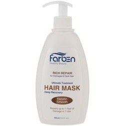 تصویر ماسک مو کراتین فاربن مناسب موی آسیب دیده Farben Keratin Smooth Hair Mask for damaged hair  deep recovery 400ml