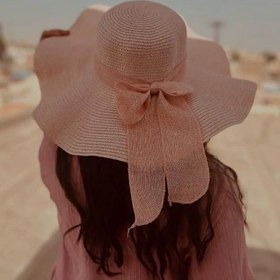 تصویر کلاه حصیری زنانه موجدار پاپیون کنفی 