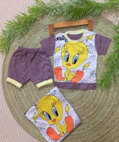 تصویر بلوز شرت دخترانه طرح جوجه پارچه اش و فلامنت در یک رنگ تابستانه و خنک kids clothes