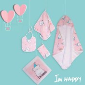 تصویر سرویس حوله پودایران نوزادی دورپیچ 6 تکه مدل خرسی 