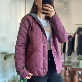 تصویر کاپشن پافر زنانه دو تکه کلاه‌دار ترک زرشکی 