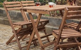 تصویر میز و صندلی تاشو چوبی ست چهار نفره 