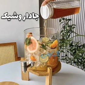 تصویر کلمن شیشه ای ۵ لیتری پایه چوبی مدل GN-66 