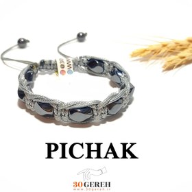 تصویر دستبند سنگ حدید هماتیت با تراش پیچ و بافت چرمی PICHAK stone bracelet hematite stone original