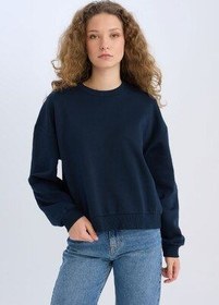 تصویر Defacto Regular Fit Bisiklet Yaka Kalın Basic Düz Sweatshirt D6645ax24wn 