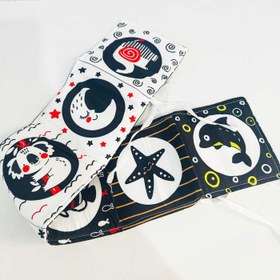 تصویر کتاب پارچه ای سیاه و سفید نوزادی(خارجی) از بدو تولد تا 6 ماهگی 