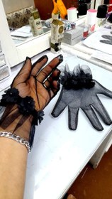 تصویر دستکش توری مچی گلدار - آبی 