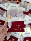 تصویر کارت دعوت عروسی طلاکوب مخمل تبریز کارت کپی - مخملی زرشکی wedding invitation card chaptabrizcard