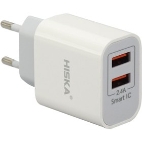 تصویر شارژر دیواری فست شارژ Hiska H107 2Port 2.4A 12W + کابل Hiska H107 2Port 2.4A 12W Wall Charger With