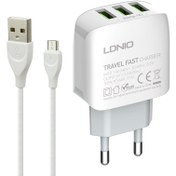 تصویر شارژر دیواری فست شارژ LDNIO A3312 3.4A 17W + کابل میکرو یو اس بی LDNIO A3312 3Port 3.4A 17W Fast Wall Charger With Micro USB Cable