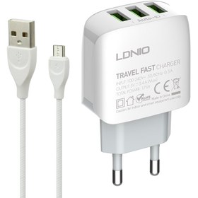 تصویر شارژر دیواری فست شارژ LDNIO A3312 3.4A 17W + کابل میکرو یو اس بی LDNIO A3312 3Port 3.4A 17W Fast Wall Charger With Micro USB Cable