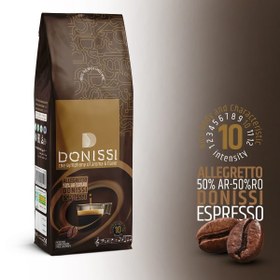 تصویر دانه قهوه دونیسی donissi آلگرتو 50% عربیکا وزن 250 گرم Donissi coffee bean powder allegreto weight 250 grams