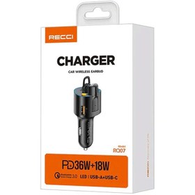 تصویر فندکی فست شارژ 36 وات دارای هندزفری برند رسی مدل RQ07 تایپ سی/USB 3356